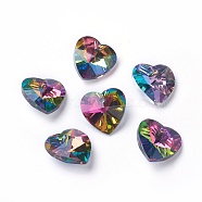 Romantic Valentines Ideas Glass Charms, Faceted Heart Pendants, Colorful, 18x18x10mm, Hole: 1mm(G030V18mm-27)