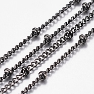 304 Stainless Steel Curb Chains, Satellite Chains, Soldered, with Spool, with Rondelle Beads, Electrophoresis Black, 1.5mm, about 65.61 Feet(20m)/roll(CHS-H015-08-1.5MM)
