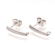 304 Stainless Steel Stud Earring Findings, with Loop, Ear Nuts/Earring Backs, Bar, Stainless Steel Color, 15x3mm, Hole: 1.5mm, Pin: 0.8mm,(X-STAS-Q223-04)