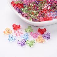 Transparent Acrylic Plastic Tri Beads for Christmas Ornaments Making, Assorted Colors, about 10mm wide, 10mm long, hole: 2mm(X-PL699M)