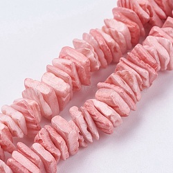 Natural Sea Shell Beads Strands, Dyed, Square Heishi Beads, Pink, 1~3.5x4.5~10x4.5~10mm, Hole: 0.5mm, 16.1 inch~16.9 inch(BSHE-K012-08D)