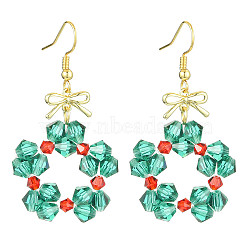 Christmas Theme Imitation Austrian Crystal Dangle Earrings, with Alloy Links connectors, Bowknot, Green, 50.5x26mm(EJEW-TA00468)