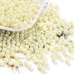 Baking Paint Glass Seed Beads, Bicone, Light Goldenrod Yellow, 4.5x3.5mm, Hole: 1.4mm, about 5625pcs/pound(SEED-A032-02I)