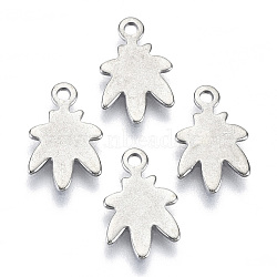 201 Stainless Steel Charms, Pot Leaf/Hemp Leaf Shape, Stainless Steel Color, 12x7.5x0.7mm, Hole: 1.2mm(STAS-R116-038)