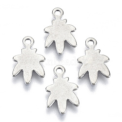 Non-Tarnish 201 Stainless Steel Charms, Pot Leaf/Hemp Leaf Shape, Stainless Steel Color, 12x7.5x0.7mm, Hole: 1.2mm(STAS-R116-038)