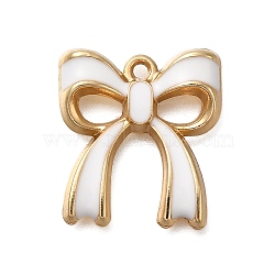 Rack Plating Alloy Enamel Pendants, Bowknot Charm, Golden, White, 19.5x17.5x3mm, Hole: 1.5mm(ENAM-S021-04G-D)