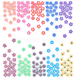 200Pcs 10 Colors Handmade Flower Printed Polymer Clay Beads, Flower, Mixed Color, 9.6x4mm, Hole: 1.4mm, 20pcs/color(CLAY-PH0001-35)