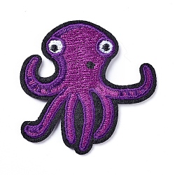 Computerized Embroidery Cloth Iron On/Sew On Patches, Costume Accessories, Appliques, Octopus, Purple, 50x50x2mm(DIY-D031-N01)