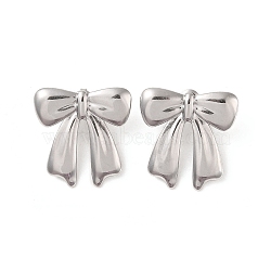 Non-Tarnish Bowknot 304 Stainless Steel Stud Earrings for Women, Stainless Steel Color, 30x29mm(EJEW-L272-026P-02)