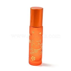 Glass Essential Oil Roller Bottles, with Lid and Stainless Steel Roller Balls, Refillable Bottles, Column with Fortune Cat Pattern & Chinese Character, Dark Orange, 2x8.6cm, Hole: 9.5mm, Capacity: 10ml(0.34fl. oz)(MRMJ-M002-02A-01)
