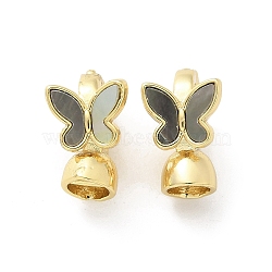 Brass Fold Over Clasps, with Natural Shell, Butterfly, Golden, Black, 15.5x9.5x10mm(KK-Z083-19G-02)