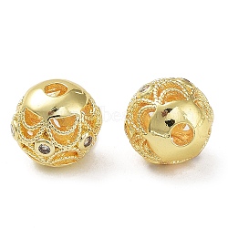 Rack Plating Brass Micro Pave Clear Cubic Zirconia Beads, Long-Lasting Plated, Cadmium Free & Lead Free, Hollow, Round with Lion Dancing, Real 18K Gold Plated, 8mm, Hole: 2mm(KK-B078-10A-G18)