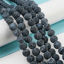 Natural Weathered Agate/Crackle Agate Beads Strands, Round, Grade A, Dyed, Black, 8mm, about 50pcs/strand, 16 inch(X-G-SR8MM-63)