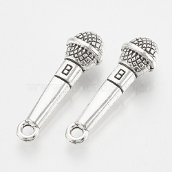 Tibetan Style Alloy Pendants, Cadmium Free & Lead Free,, Microphone, Antique Silver, 25x8x6.5mm, Hole: 2mm(X-TIBE-N005-14AS-LF)