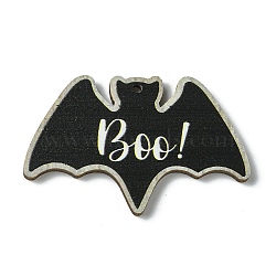 Halloween Single Face Printed Wood Big Pendants, Bat Shape Charms with BOO, Black, 34.5x54.5x2.5mm, Hole: 2.5mm(WOOD-H103-04)