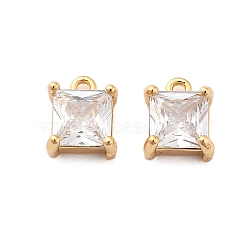 Brass Micro Pave Clear Cubic Zirconia Charms, Square, Real 18K Gold Plated, 9x7.5x4.5mm, Hole: 1.2mm(KK-G516-30G)