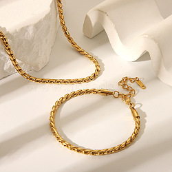 304 Stainless Steel Cuban Link Chain Bracelets & Necklaces Sets for Women, High-end and Trendy, Real 18K Gold Plated(FI8814-1)