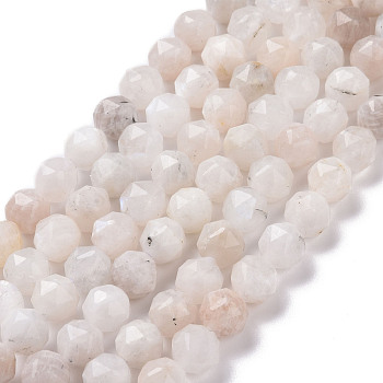 Natural Rainbow Moonstone Beads Strands, Star Cut Round Beads, Faceted, 9.5~10.5x10mm, Hole: 0.9mm, about 39pcs/strand, 15.43 inch(39.2cm)