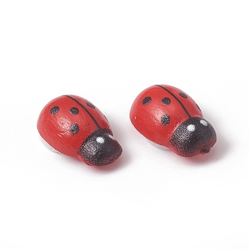 Natural Poplar Wood Cabochons, Ladybug, Red, 12.5x8.5x4.5mm