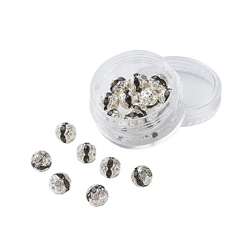 Brass Rhinestone Beads, Grade A, Silver Color Plated, Round, Montana, 8mm, Hole: 1mm, 20pcs/box