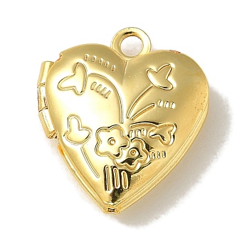 Brass Locket Pendants, Photo Frame Charm, Lead Free & Cadmium Free, Heart, Golden, 15x13.5x5mm, Hole: 1.7mm, Inner Diameter: 8x6mm