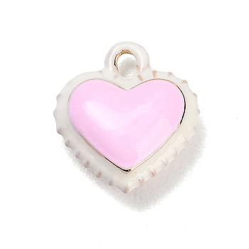 Two-Tone Alloy Enamel Pendants, Double Layer Heart Charm, Seashell Color, 14x13x6mm, Hole: 1.6mm