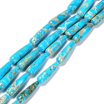 Dyed Natural Imperial Jasper Beads Strands, Teardrop, Deep Sky Blue, 30x8~8.5mm, Hole: 0.8mm, about 13pcs/strand, 15.35~15.59 inch(39~39.6cm)
