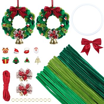 DIY Christmas Pendants Decoration Making Kits, Includ Pipe Cleaners, DIY Plush Sticks, Resin Decoden Cabochons, Iron Bell Pendants, Brass Jump Rings, Mixed Color, 300x5~6mm