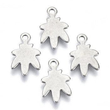 201 Stainless Steel Charms, Pot Leaf/Hemp Leaf Shape, Stainless Steel Color, 12x7.5x0.7mm, Hole: 1.2mm