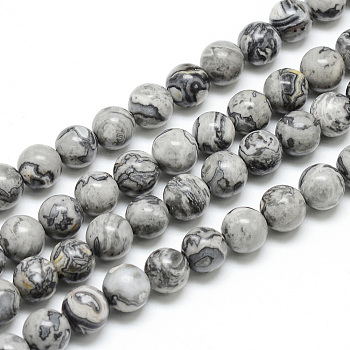 Natural Map Stone/Picasso Stone/Picasso Jasper Beads Strands, Round, 8mm, Hole: 1.5mm, about 50pcs/strand, 14.96 inch