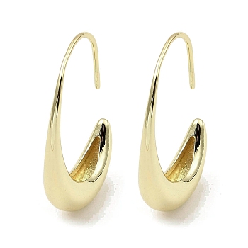 Brass Dangle Earrings, Double Horn, Golden, 36x25.5x7mm