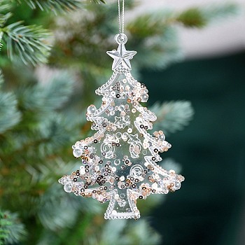 Acrylic with Sequin Pendant Decoration, Christmas Tree Hanging Decorations, for Party Gift Home Decoration, Christmas Tree, 125x85mm