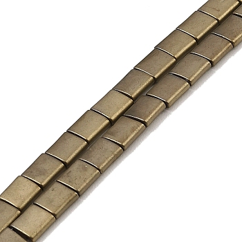 Electroplated Frosted Non-magnetic Synthetic Hematite Beads Strands, Square, 2-Hole, Light Gold Plated, 5x5x2mm, Hole: 0.8mm, about 74pcs/strand, 15.75 inch(40cm)