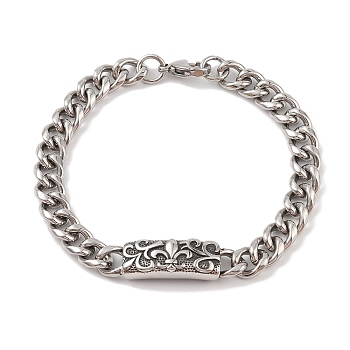 Ion Plating(IP) 304 Stainless Steel Flower Link Chain Bracelets for Men, Antique Silver, 9-1/8 inch(23cm), Flower: 11x42.5x8.5mm