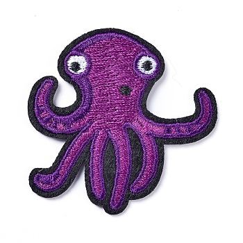 Computerized Embroidery Cloth Iron On/Sew On Patches, Costume Accessories, Appliques, Octopus, Purple, 50x50x2mm
