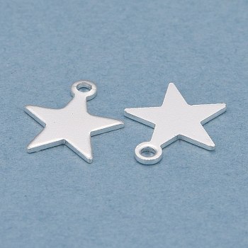 Brass Charms, Star,  Long-Lasting Plated, 925 Sterling Silver Plated, 8.5x7.5x0.4mm, Hole: 1mm