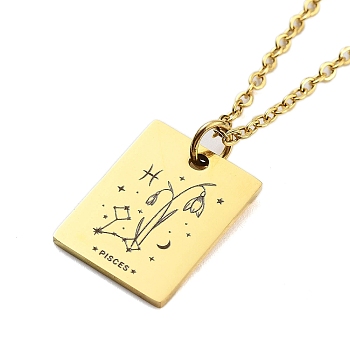 Birthday Flower 304 Stainless Steel Pendant Nacklaces For Women, Cable Chain Necklaces, Real 18K Gold Plated, Pisces, 17.72 inch(45cm), pendant: 17x13mm