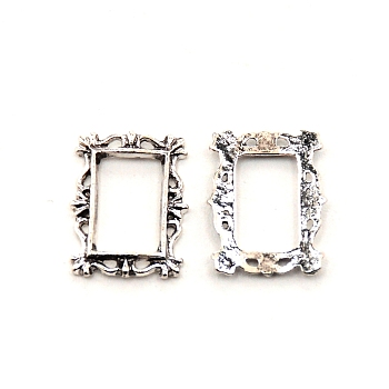 Alloy Nail Alloy Photo Frame Design, 3D Retro Hollow Nail Art Decoration Patch, Rectangle, Antique Silver, 13x10x1mm