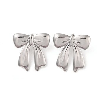 Bowknot 304 Stainless Steel Stud Earrings for Women, Stainless Steel Color, 30x29mm