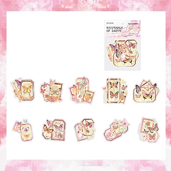 10Pcs 10 Styles Hot Stamping Butterfly Waterproof PET Stickers, Self-adhesion, for DIY Scrapbooking, Hot Pink, Packing: 153x95x2mm, 1pc/style