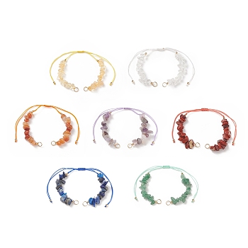 Natural Tumbled Gemstone Chip Beaded Bracelet Making, Adjustable Nylon Thread Braided Bead Link Bracelet Making, 5.12~12.20 inch(13~31cm), 7 colors, 1pc/color, 7pcs/set
