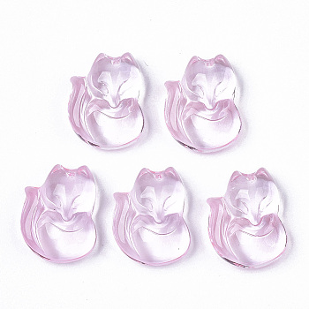 Transparent Spray Painted Glass Pendants, Fox, Pearl Pink, 18x14x7mm, Hole: 1mm