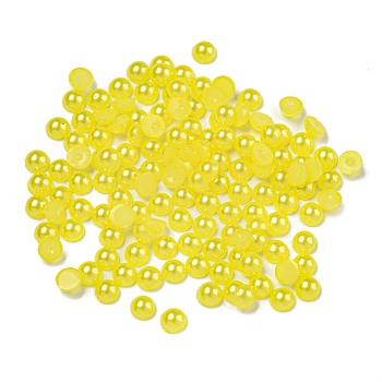 ABS Plastic Cabochons, Imitation Pearl, Half Round, Champagne Yellow, 3x1.5mm, about 10000pcs/bag