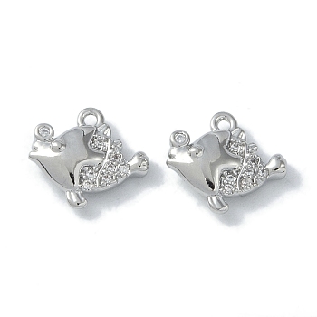 Ocean Collection Theme Jewelry, Brass with Cubic Zirconia Charms, Real Platinum Plated, Fish, 10x11x3mm, Hole: 1.2mm