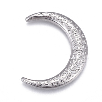 304 Stainless Steel Cabochon, Textured, Moon, Stainless Steel Color, 29x23x3mm