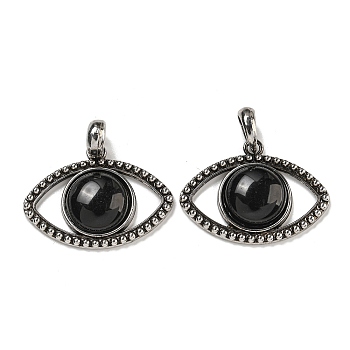 Natural Obsidian Pendants, Alloy Eye Charms, Antique Silver, Cadmium Free & Lead Free, 26x35.5x7mm, Hole: 7mm