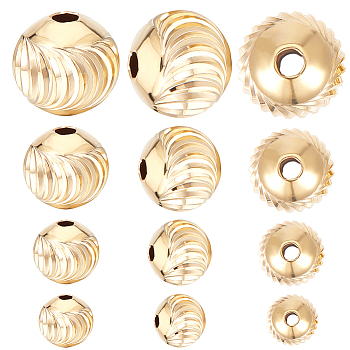 32Pcs 4 Style Eco-Friendly Brass Beads, Long-Lasting Plated, Lead Free & Cadmium Free, Round, Real 24K Gold Plated, 5~10mm, Hole: 1.2~2.3mm, 8pcs/style