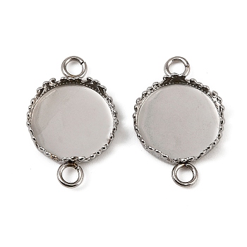 304 Stainless Steel Connector Cabochon Settings, Flat Round, Crown Edge Bezel Cups, Stainless Steel Color, Tray: 12mm, 21x13.5x4mm, Hole: 2.5mm