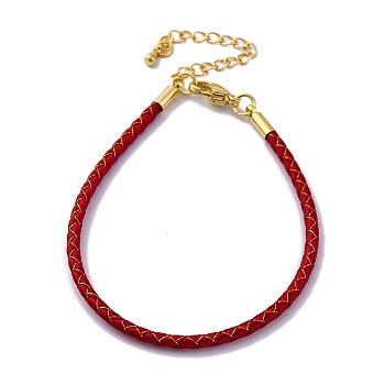 Polyester Cord Braided Bracelet Makings, with Stainless Steel Claw Lobster Clasps, Brass Findings, Long-Lasting Plated, FireBrick, 7-3/8 inch(18.8cm)