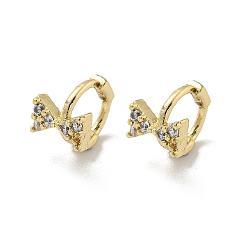 Brass Micro Pave Cubic Zirconia Hoop Earring, Real 18K Gold Plated, Bowknot, 7.5x6.5mm